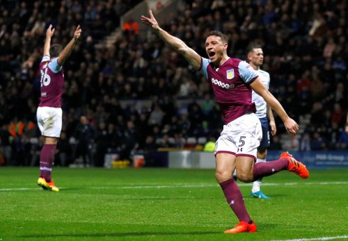 James Chester celebrating for Aston Villa