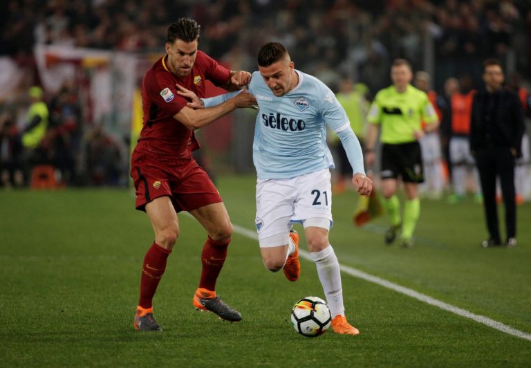 Sergej Milinkovic-Savic playing for Lazio vs Roma
