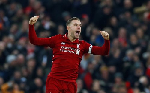 Jordan Henderson celebrates for Liverpool