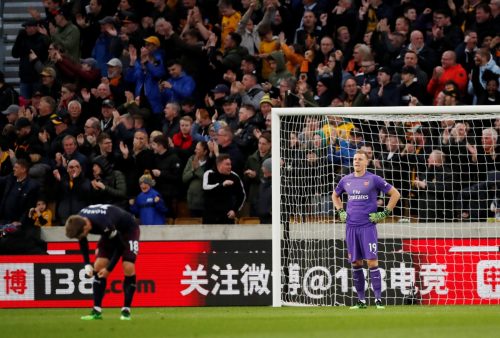Disaster: Bernd Leno helpless in goal to stop Wolves demolition