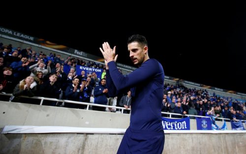 Everton's Kevin Mirallas applauds fans