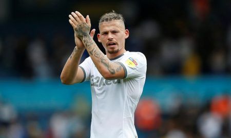 Leeds United's Kalvin Phillips applauds fans after the Nottingham Forest match, August 2019