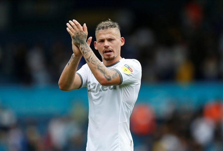 Leeds United's Kalvin Phillips applauds fans after the Nottingham Forest match, August 2019
