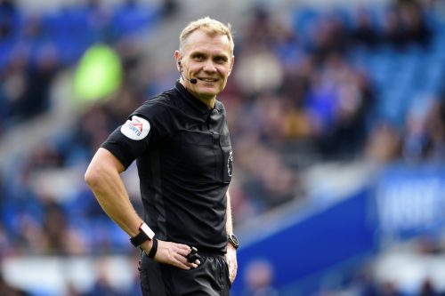 Referee Graham Scott during the Cardiff City v West Ham United match