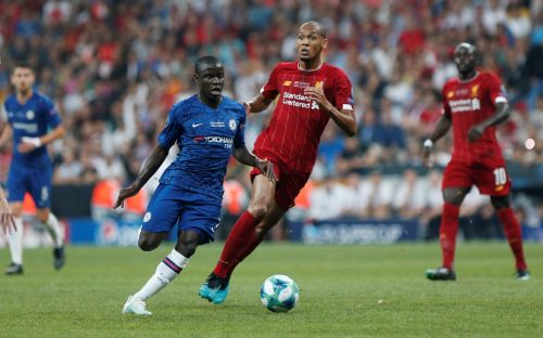 Chelsea's N'Golo Kante in action with Liverpool's Fabinho