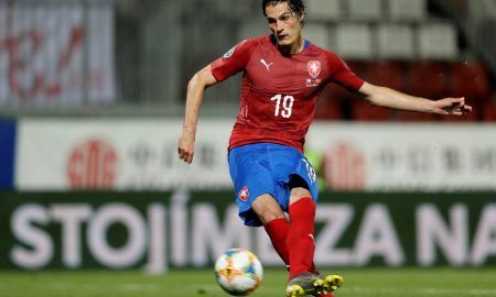 Czech Republic's Patrik Schick scores their third goal v Montenegro from the penalty spot, June 2019