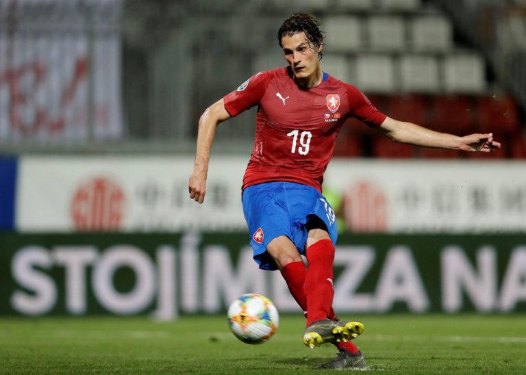Czech Republic's Patrik Schick scores their third goal v Montenegro from the penalty spot, June 2019