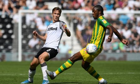 Derby County's Kieran Dowell in action with West Bromwich Albion's Romaine Sawyers
