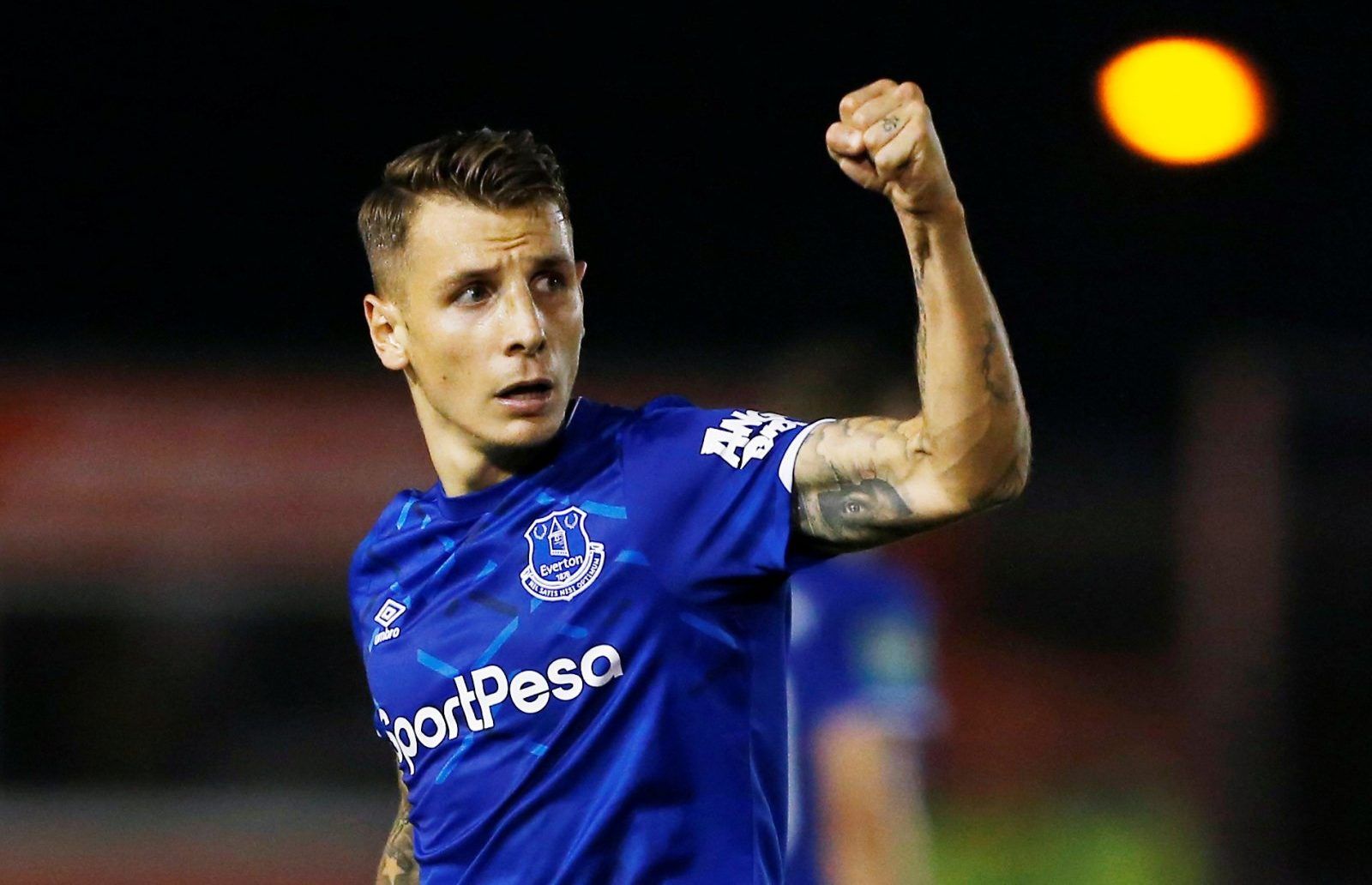 Everton's Lucas Digne celebrates scoring their first goal - Carabao Cup Second Round v Lincoln City