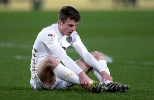 Leeds United's Conor Shaughnessy after sustaining an injury v Hull City, January 2018