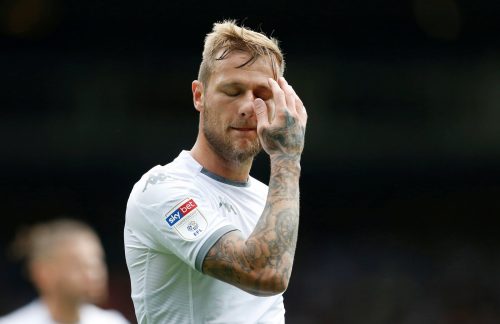 Leeds United's Liam Cooper reacts v Nottingham Forest