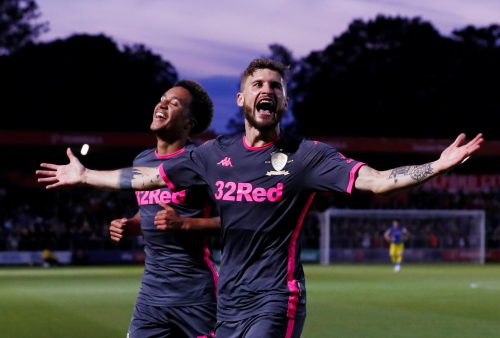 Leeds United's Mateusz Klich celebrates scoring their third goal v Salford City, Carabao Cup - August 2019