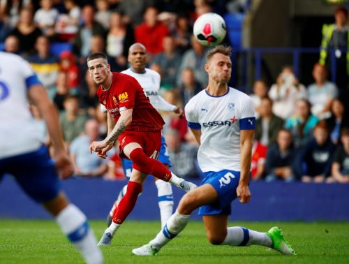 Liverpool's Ryan Kent in Pre Season Friendly action with Tranmere Rovers' George Ray