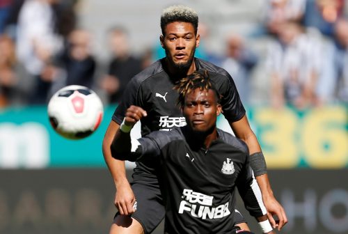 Newcastle United's Joelinton and Christian Atsu during the warm up before the match
