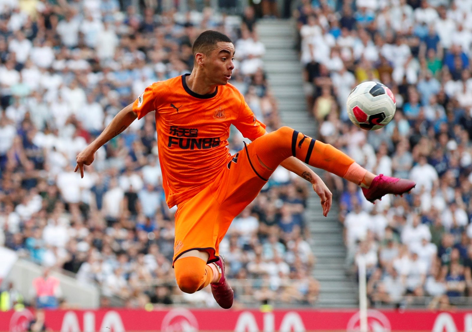 Newcastle United's Miguel Almiron in action v Tottenham Hotspur