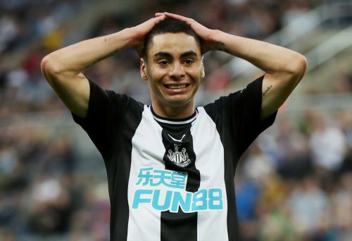 Newcastle United's Miguel Almiron reacts after a missed chance v Brighton