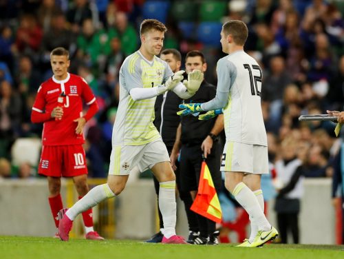 Northern Ireland's Michael McGovern comes on as a substitute to replace Bailey Peacock-Farrell