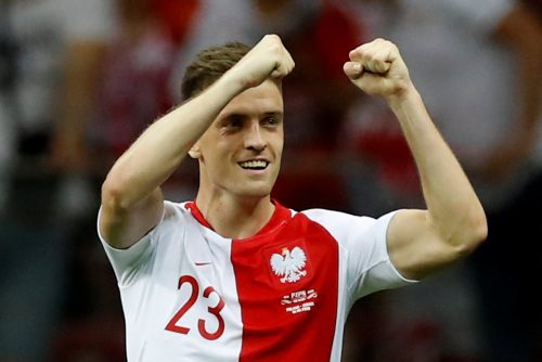 Poland's Krzysztof Piatek celebrates scoring their first goal v Israel - Euro 2020 Qualifier