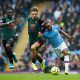 Aston Villa's Jack Grealish and Marvelous Nakamba in action with Manchester City's Raheem Sterling