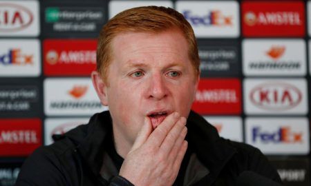 Celtic manager Neil Lennon during the press conference ahead of Europa League clash with CFR Cluj