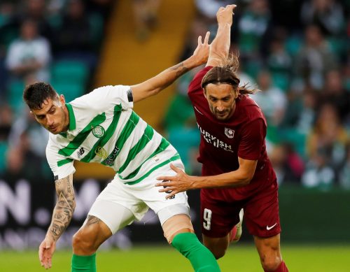 Celtic's Nir Bitton in action with FK Sarajevo's Mersudin Ahmetovic