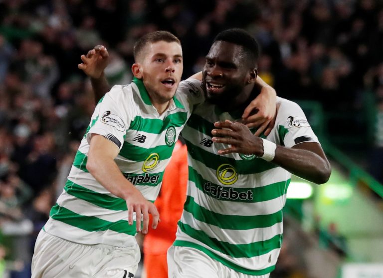 Celtic's Ryan Christie celebrates scoring the Hoops' third goal v CFR Cluj in Champions League