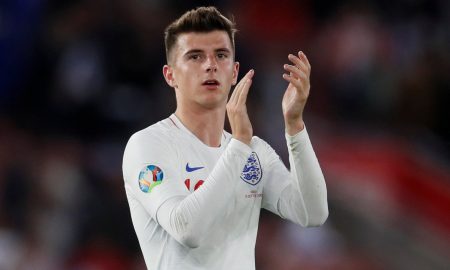 Chelsea's Mason Mount applauds the England fans after the Kosovo Euro 2020 qualifier, Sep 2019
