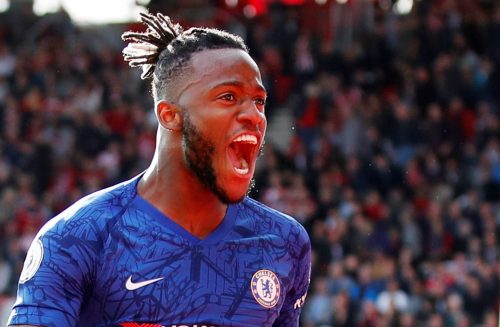 Chelsea's Michy Batshuayi celebrates scoring their fourth goal v Southampton, Oct 2019