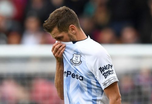 Everton's Morgan Schneiderlin looks dejected after being shown a red card at Crystal Palace