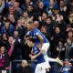 Everton's Seamus Coleman and Richarlison celebrate after Dominic Calvert-Lewin scores their first goal v Man City