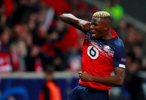 Lille's Victor Osimhen celebrates scoring their first goal v Chelsea - Champions League - Group H