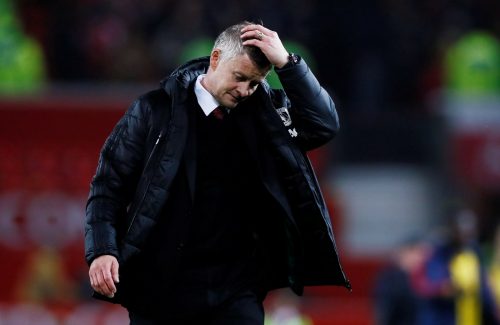 Manchester United manager Ole Gunnar Solskjaer reacts at the end of the Arsenal match