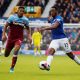 West Ham United's Sebastien Haller in action with Everton's Yerry Mina