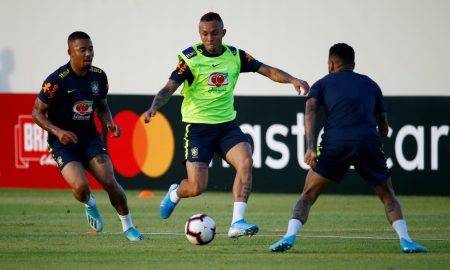 Everton Soares in Brazil training alongside Gabriel Jesus