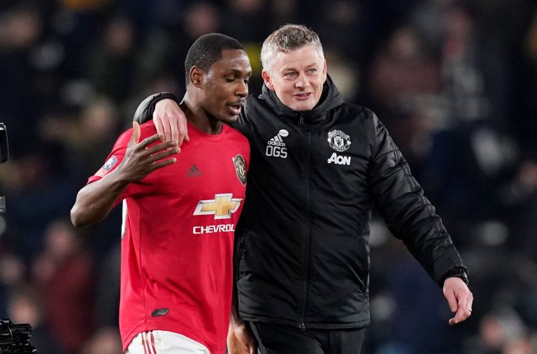 Ighalo celebrates his FA Cup brace vs Derby County with Ole Gunnar Solskjaer