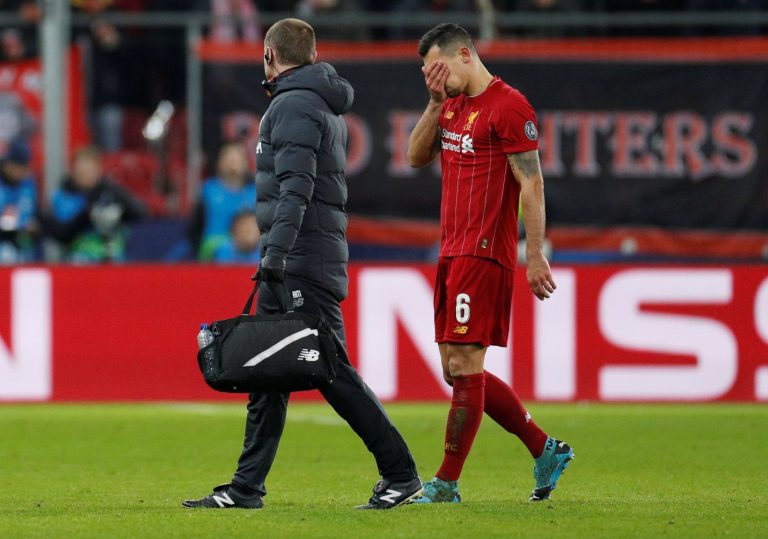 Liverpool's Dejan Lovren goes off injured against Salzburg