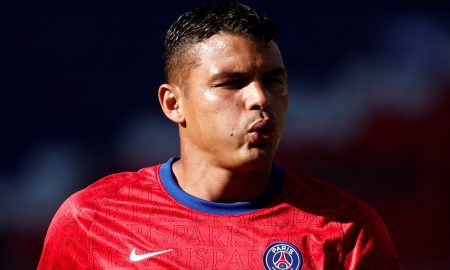 brazil star thiago silva warms up for paris saint germain