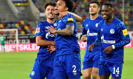 weston mckennie celebrates scoring for schalke
