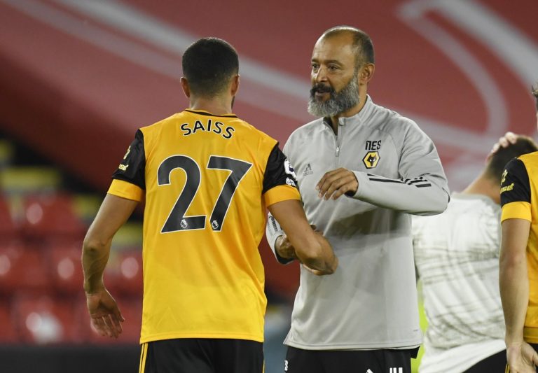 Wolverhampton-Wanderers-Nuno-Espirito-Santo-and-Wolverhampton-Wanderers-Romain-Saiss-celebrate