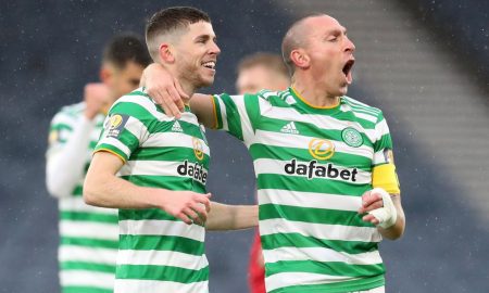 Celtic's-Ryan-Christie-celebrates-scoring-their-first-goal-with-teammate-Scott-Brown