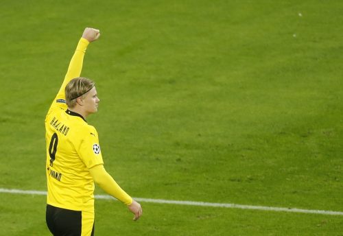 Borussia Dortmund's-Erling-Braut-Haaland-celebrates-scoring-their-third-goal