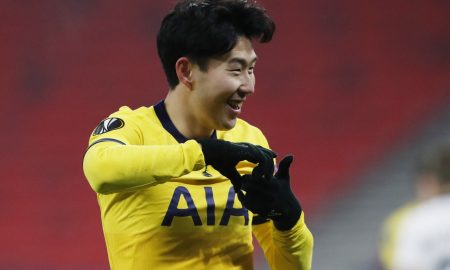 tottenham star son heung min in action against wolfsberger
