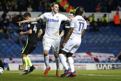 Chris Wood celebrates scoring for Leeds