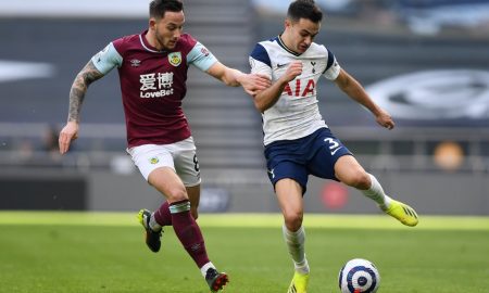 Burnley midfielder Josh Brownhill battles for the ball