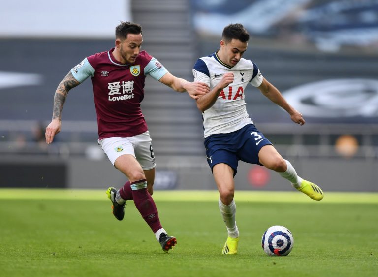 Burnley midfielder Josh Brownhill battles for the ball
