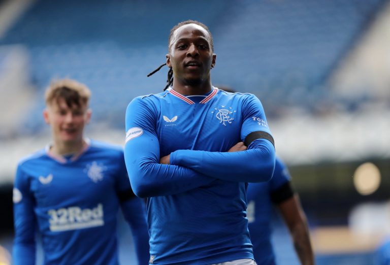 Joe Aribo celebrates scoring for Rangers