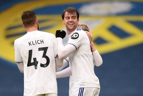 Mateusz Klich and Patrick Bamford celebrate