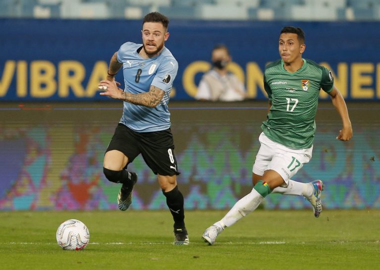 nahitan nandez in action for uruguay