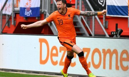 wout weghorst in action for the netherlands