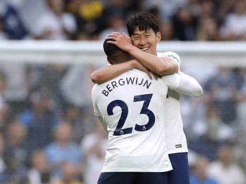 Steven Bergwijn and Heung-Son min celebrate Tottenham Hotspur goal